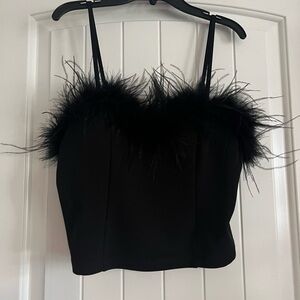 Feathered Black Crop Top